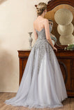 Vestido de Madrina Gris Sin Tirantes