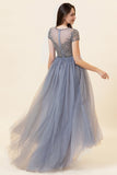 Vestido Largo Con Cuentas Azul Marino