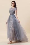 Vestido Largo Con Cuentas Azul Marino