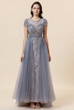 Vestido de Fiesta Con Cuentas Gris