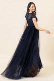 Vestido Largo Con Cuentas Azul Marino
