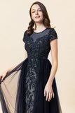 Vestido Largo Con Cuentas Azul Marino