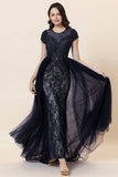 Vestido Largo Con Cuentas Azul Marino