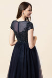 Vestido Largo Con Cuentas Azul Marino