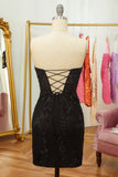 Ajustado Púrpura Vestido Corto de Cóctel con apliques