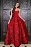 Vestido de fiesta largo largo de princesa sin tirantes elegante sin tirantes de una línea con flores 3D