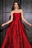 Vestido de fiesta largo largo de princesa sin tirantes elegante sin tirantes de una línea con flores 3D