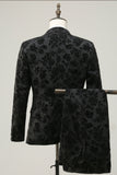 Negro Solapa de Pico Jacquard Traje de Fiesta