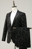Negro Solapa de Pico Jacquard Traje de Fiesta