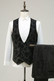 Negro Solapa de Pico Jacquard Traje de Fiesta