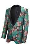 Verde Solapa de Chal Jacquard Floral Traje de Fiesta