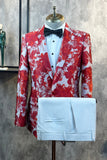Rojo Floral Jacquard 2 piezas Hombres Trajes de graduación