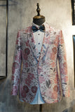 Rosa Floral Jacquard Solapa de Chal 2 Piezas Traje de Fiesta