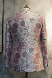 Rosa Floral Jacquard Solapa de Chal 2 Piezas Traje de Fiesta