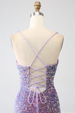 Vestido de fiesta de lentejuelas púrpura claro de sirena brillante con abertura