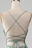 Vestido de fiesta verde claro con cordones en la espalda de sirena con apliques
