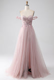 Vestido de fiesta con cuentas de una línea con abertura
