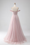 Vestido de fiesta con cuentas de una línea con abertura