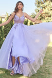 Vestido de fiesta de tul lavanda línea A con cuentas