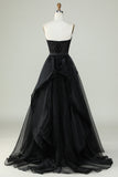 Princess A Line Sweetheart Black Strapless Ball Gown Vestido de noche formal