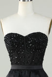 Princess A Line Sweetheart Black Strapless Ball Gown Vestido de noche formal