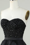 Princess A Line Sweetheart Black Strapless Ball Gown Vestido de noche formal