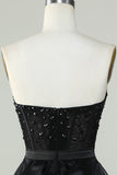 Princess A Line Sweetheart Black Strapless Ball Gown Vestido de noche formal