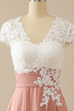 Apliques cuello en V Madre de Vestido de novia manga corta