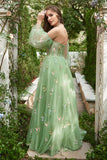 Verde Fuera del Hombro Vestido de Fiesta
