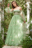 Verde Fuera del Hombro Vestido de Fiesta