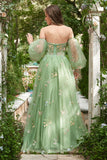 Verde Fuera del Hombro Vestido de Fiesta