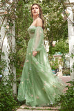 Verde Fuera del Hombro Vestido de Fiesta