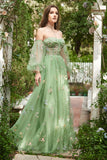 Verde Fuera del Hombro Vestido de Fiesta