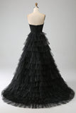 Vestido de fiesta con corsé negro Glitter Sweetheart con abertura