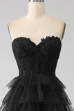 Vestido de fiesta con corsé negro Glitter Sweetheart con abertura