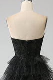 Vestido de fiesta con corsé negro Glitter Sweetheart con abertura