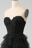 Vestido de fiesta con corsé negro Glitter Sweetheart con abertura