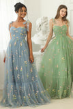 A Line Spaghetti Straps Champagne Prom Dress con Apliques