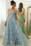 A Line Spaghetti Straps Champagne Prom Dress con Apliques
