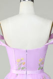 Lindo A Line Sweetheart Purple Short Homecoming Dress con bordado