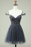 Lindo A Line Spaghetti Straps Grey Short Homecoming Dress con apliques