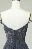 Lindo A Line Spaghetti Straps Grey Short Homecoming Dress con apliques