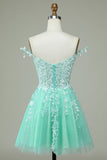 Lindo A Line Spaghetti Straps Mint Short Homecoming Dress con apliques