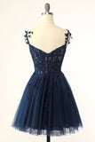 Lindo A Line Spaghetti Straps Mint Short Homecoming Dress con apliques