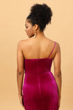 Vestido de fiesta terciopelo un hombro fucsia