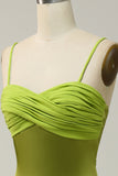 Correas de Espagueti Verde Limón Vestido de Dama de Honor