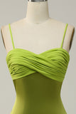 Correas de Espagueti Verde Limón Vestido de Dama de Honor