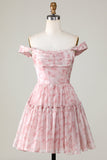 A Línea Rosa Estampado Vestido Corto de Cóctel