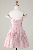 A Línea Rosa Estampado Vestido Corto de Cóctel