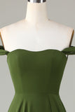 A-Line Off The Shoulder Olive Vestido de dama de honor con hendidura